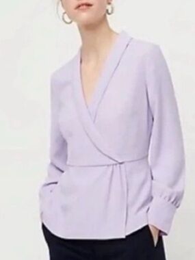 J.Crew Faux Wrap 365 Crepe Lavender Button Cuff Top
